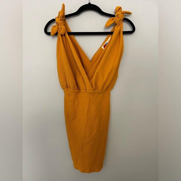 NWT Free People Beach Rodeo Ribbed Mini Dress in Mustard Yellow - Picture 3 of 7